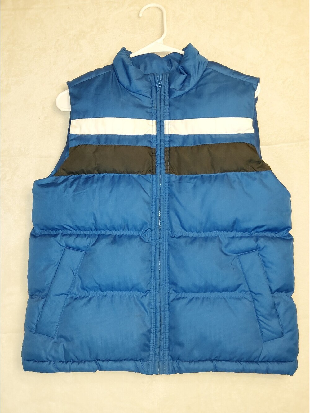 Crazy 8 Boys' Blue Puffer Vest with White and Black Stripes Size L (10-12)  0087